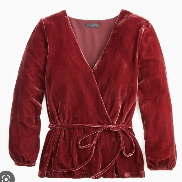 NWT J. Crew Burgandy Faux Wrap Peplum Top - Picture 2 of 10